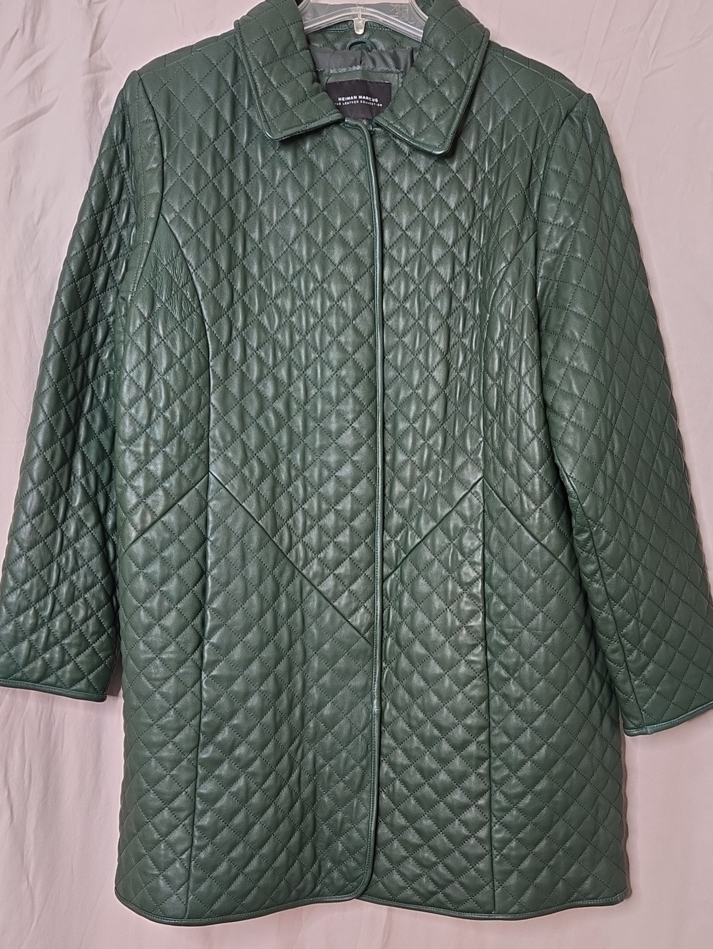 Neiman Marcus Quilted Forest Green Leather Car Coat